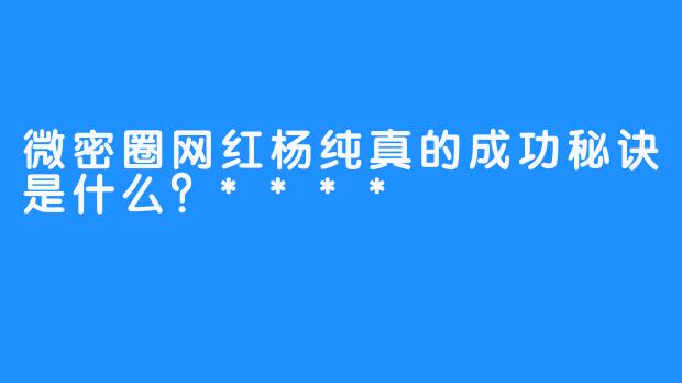 微密圈网红杨纯真的成功秘诀是什么？****