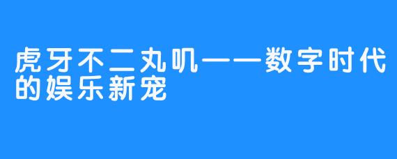 虎牙不二丸叽——数字时代的娱乐新宠