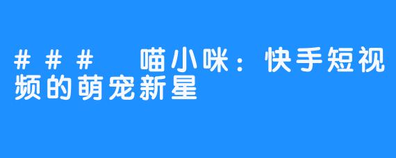 ### 喵小咪：快手短视频的萌宠新星